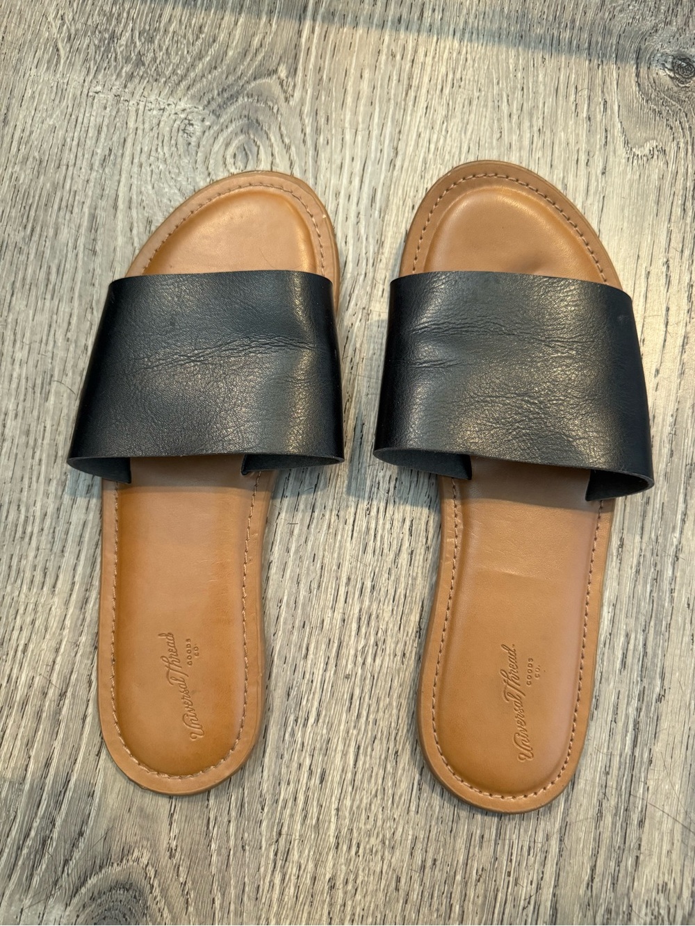 Reserved Black Slide Sandals with Tan Footbed
